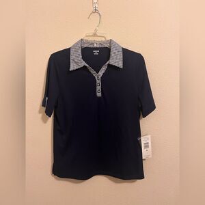 Alia Navy and White Plaid Collar Shirt